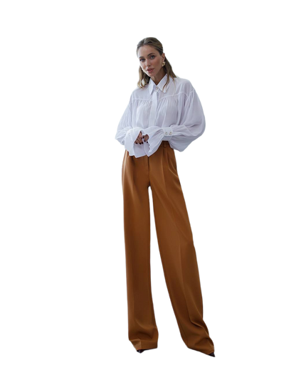Wide-Leg Women's Trousers in Suiting Crepe Diagonal Fabric