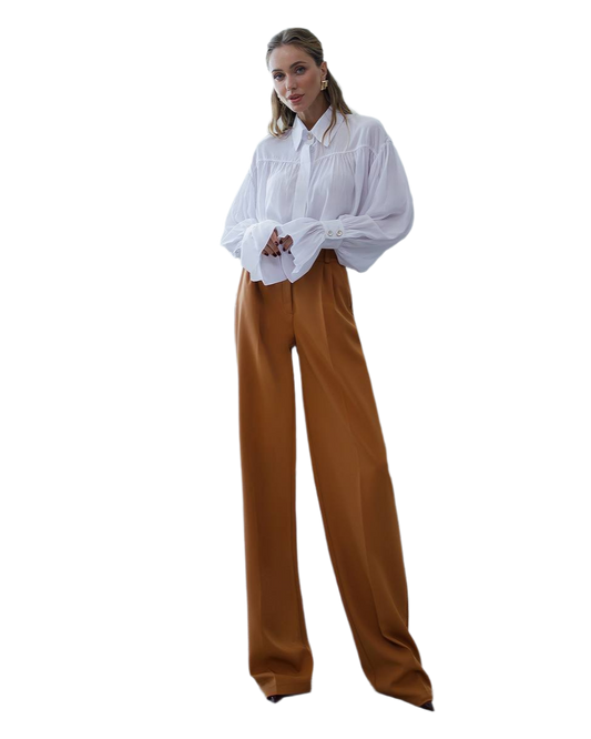 Wide-Leg Women's Trousers in Suiting Crepe Diagonal Fabric