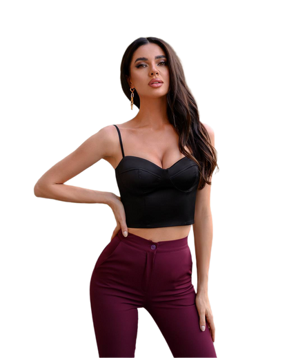 Womens Satin Crop Top with Spaghetti Straps