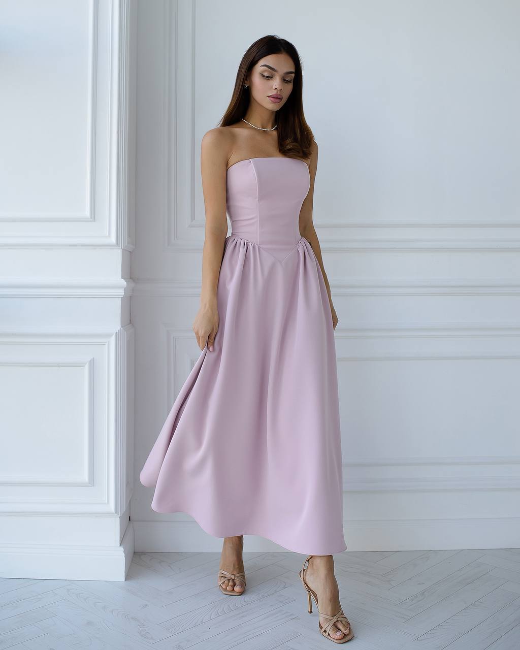 Strapless Midi Dress Women Premium Crepe Fabric Elegant Cocktail Dress