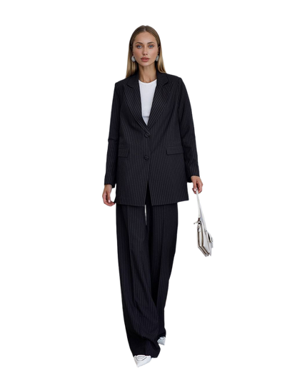Womens Elegant Pinstripe Suit Polished Fabric