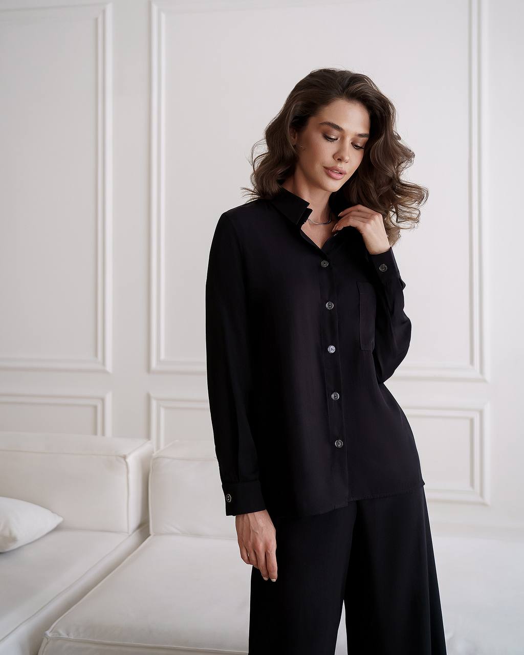 Womens Viscose Twill Shirt and Elastic Waist Pants Suit