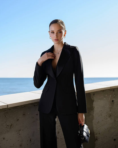 Womens Premium Diagonal Crepe Suit with Satin Collar