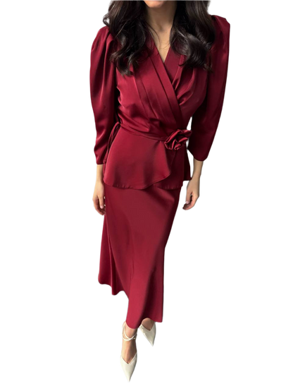 Diana Women's Silk-Satin Belted Suit with Skirt