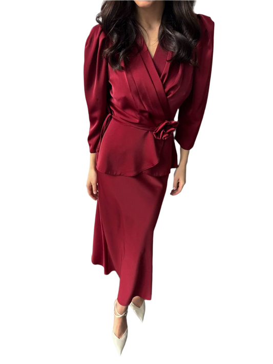 Diana Women's Silk-Satin Belted Suit with Skirt
