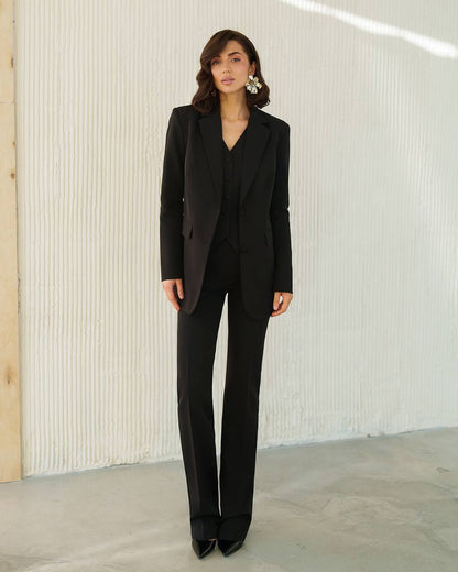 Womens Three-Piece Suit with Vest Diagonal Crepe Fabric