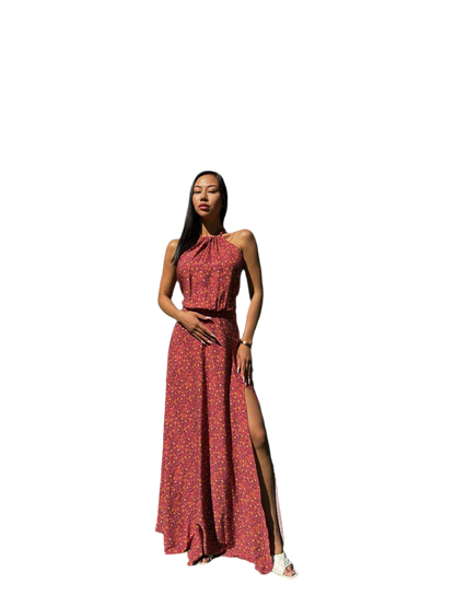 Lightweight Linen Maxi Dress with Side Slit for Women