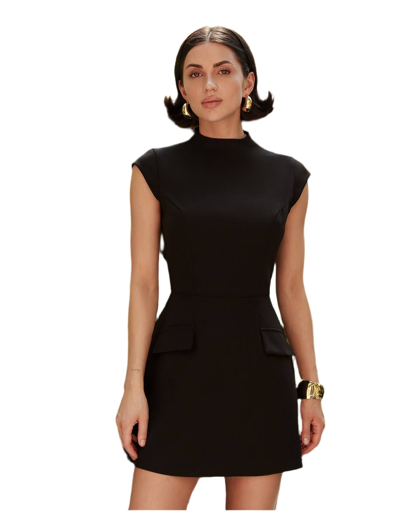 Elegant Black Crepe Mini Dress for Women