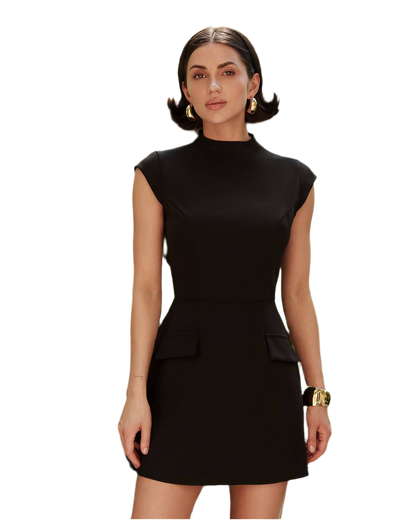 Elegant Black Crepe Mini Dress for Women