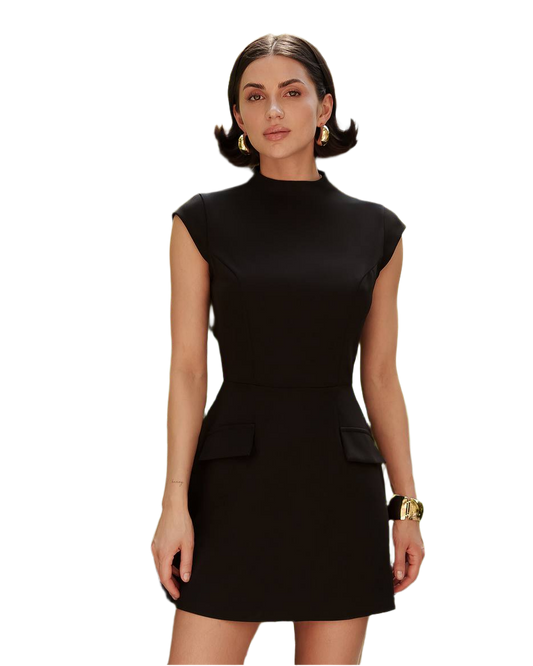 Elegant Black Crepe Mini Dress for Women
