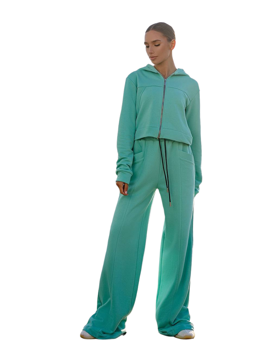 Womens Mint Green Relaxed Fit Hoodie and Wide Leg Pants Set