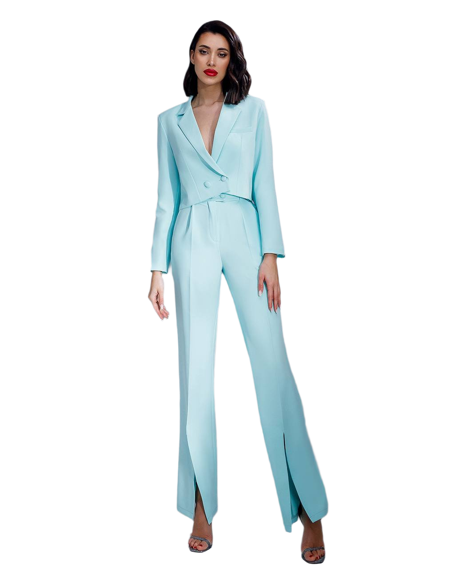 Women's Cropped Jacket Suit in Light Blue Premium Crepe Fabric