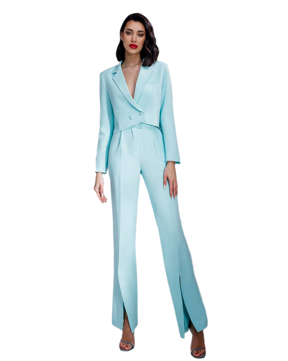 Women's Cropped Jacket Suit in Light Blue Premium Crepe Fabric