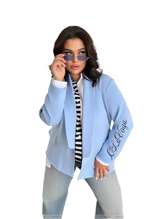 Lavender Blue Long Jacket with Sleeve Embroidery