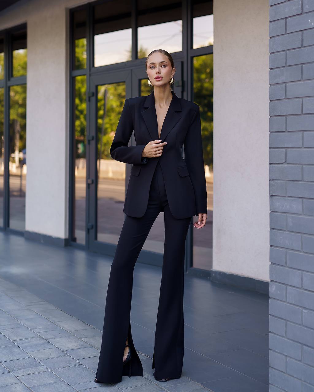 Premium Diagonal Crepe Women's Suit Black