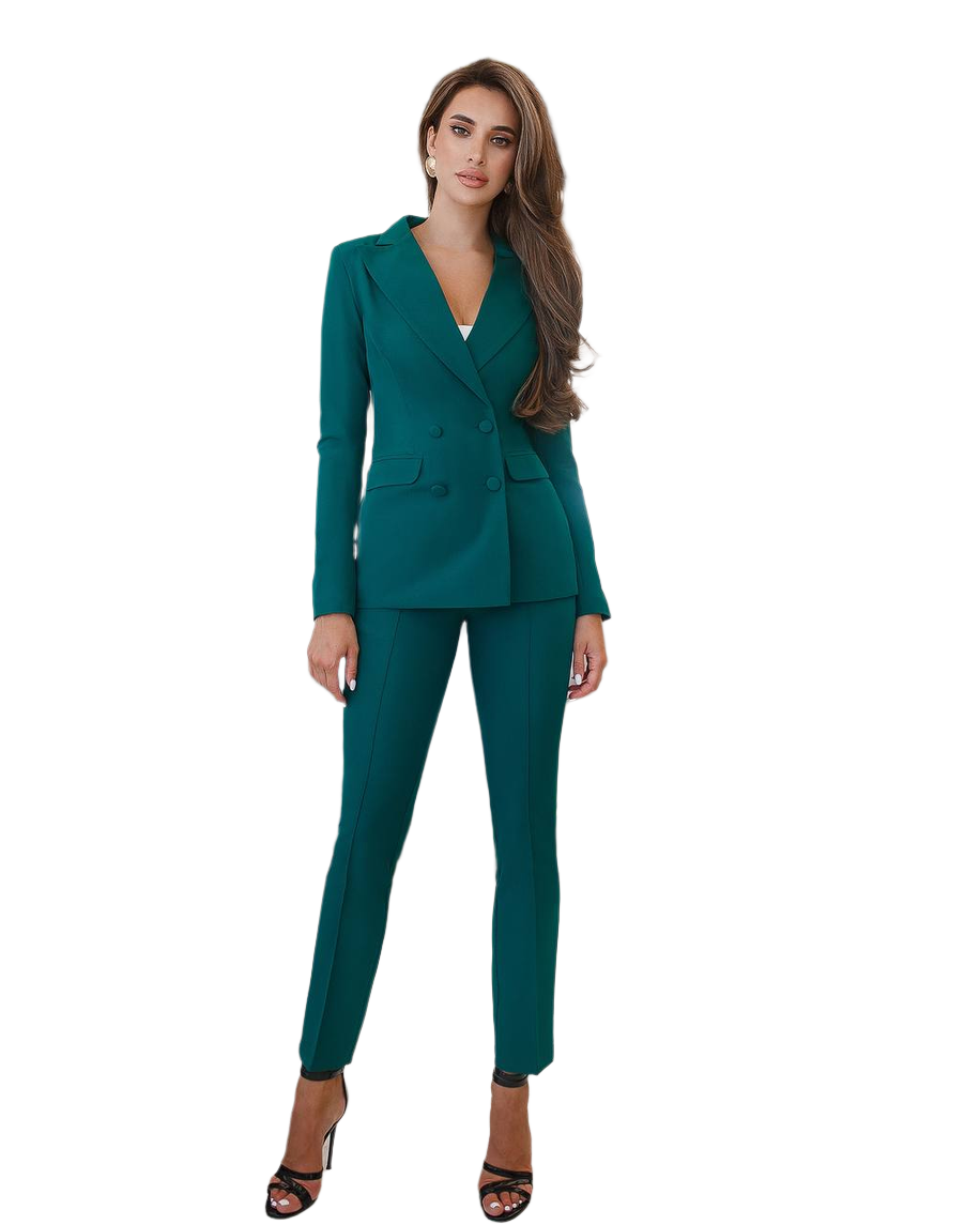 Green Women Jacket Pants Suit Pantsuit Chic Oficial interview Elegant Cocktail Prom Graduation