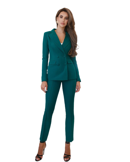 Green Women Jacket Pants Suit Pantsuit Chic Oficial interview Elegant Cocktail Prom Graduation