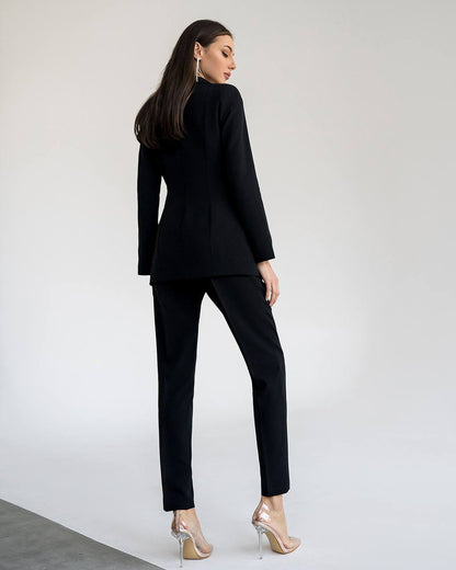 Women's Elegant Black Suit With Crepe Diagonal Fabric
