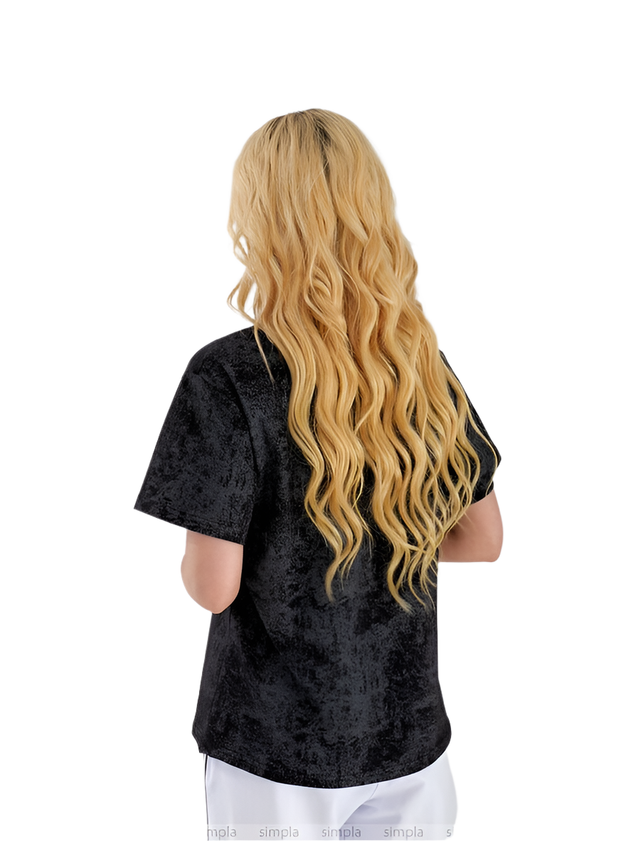 Trendy Black Washed Effect Basic T-Shirt Straight Cut