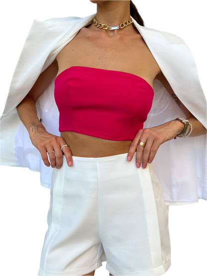 Womens Diagonal Crepe Strapless Top in Multiple Colors