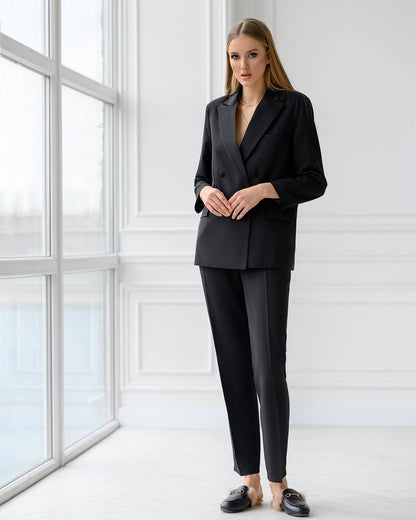 Women Elegant Double-Breasted Suit in Dense Luxury Diagonal Crepe
