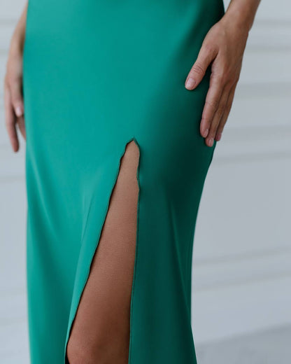 Elegant Women's Slip Dress in Premium Satin Green