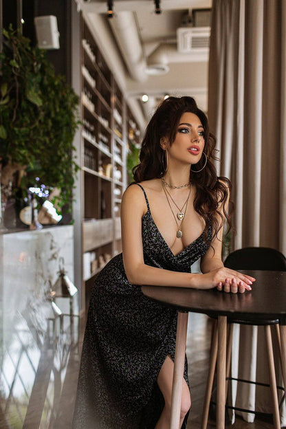 Elegant Printed Silk Strappy Dress for Women