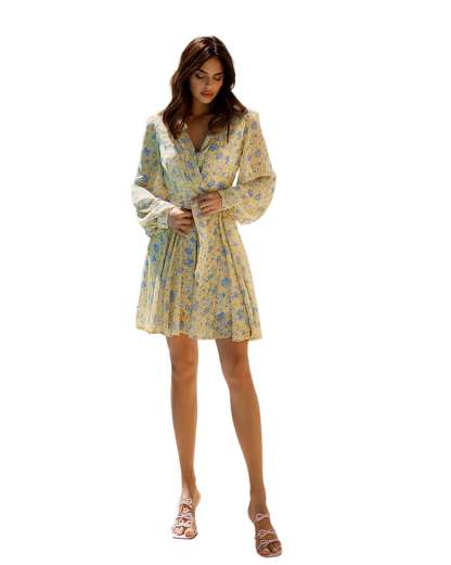 Lightweight Chiffon Floral Dress with Long Puff Sleeves