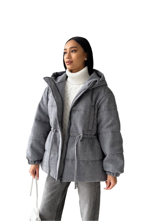 Warm Winter Coat for Women with Hood - Wool Blend with Silicone Filler