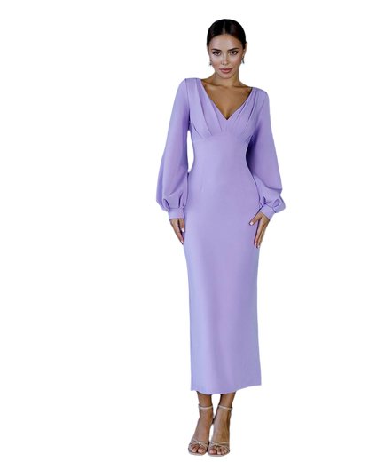 Elegant Midi Dress for Women in Lavender Premium Crepe Fabric