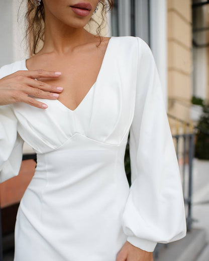 Elegant White Midi Dress for Women in Premium Suiting Crepe Fabric
