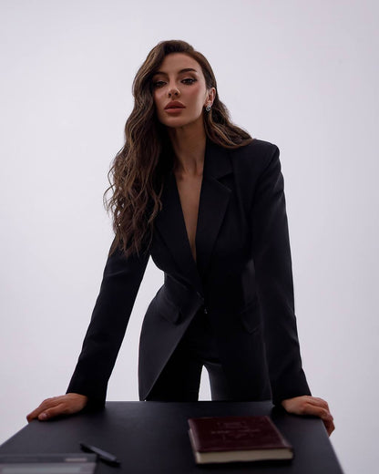 Premium Diagonal Crepe Women's Suit Black