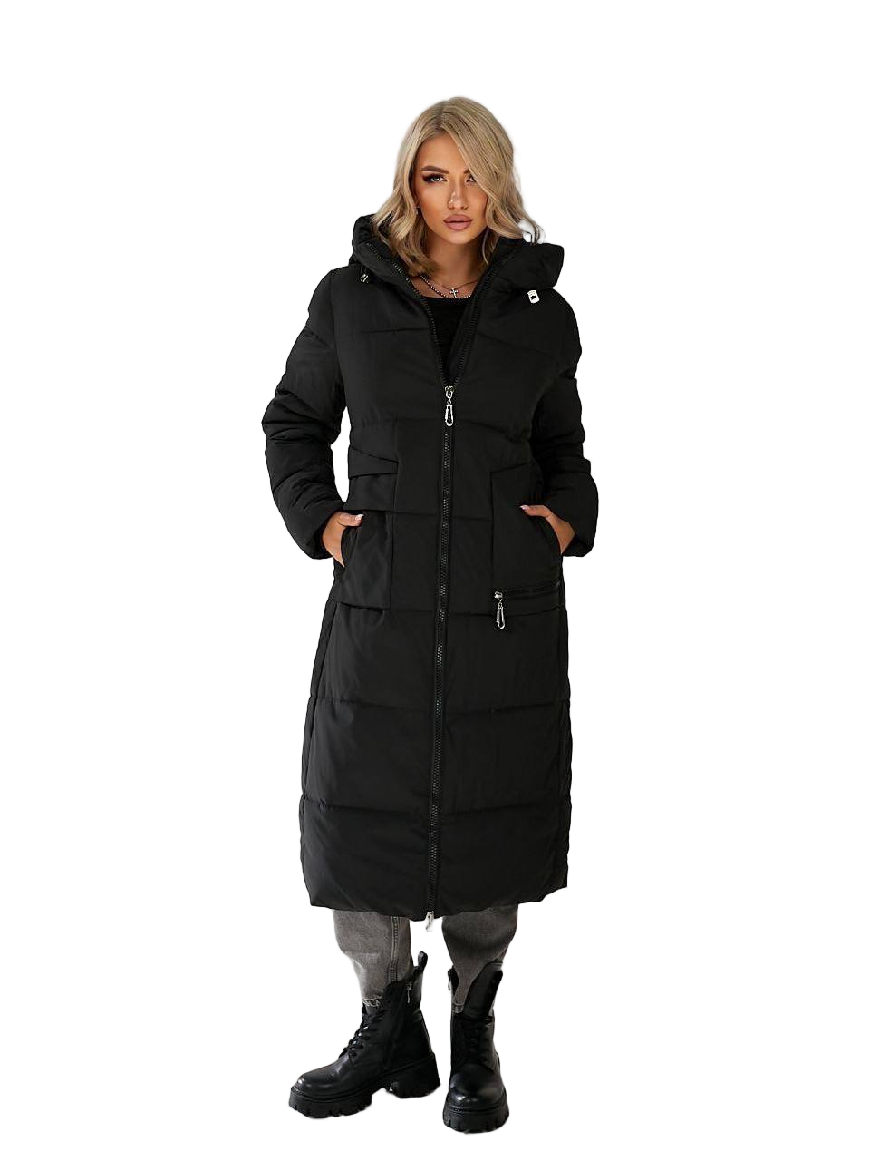 Black Long Puffer Jacket Women Tinsulate Insulated Hooded Coat