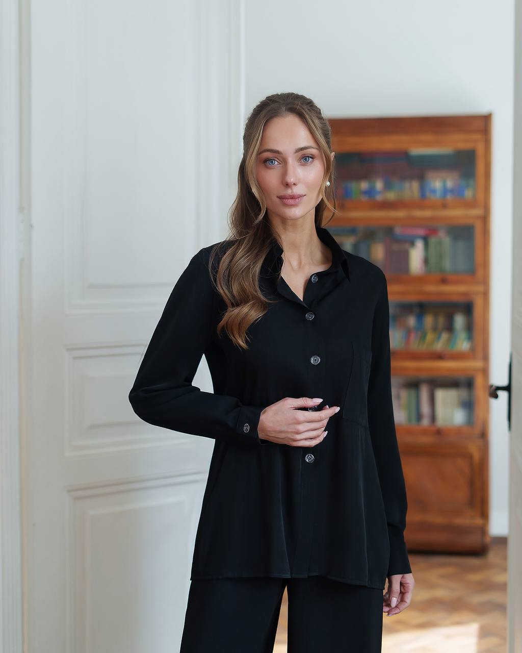 Womens Viscose Twill Shirt and Elastic Waist Pants Suit