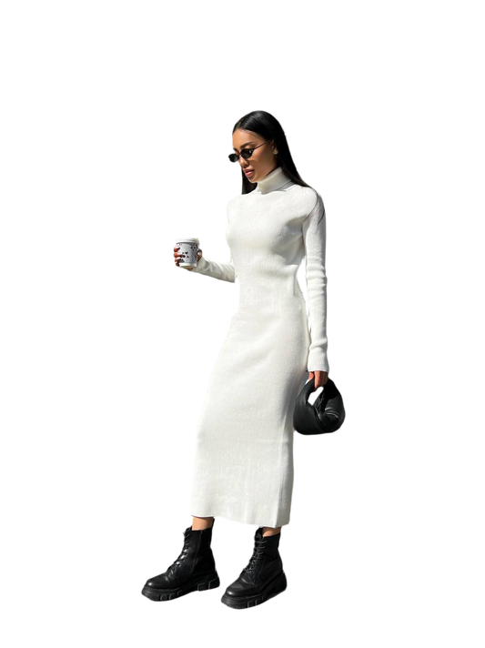 Seamless Knit Midi Long Sleeve Dress for Women