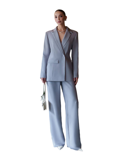 Premium Women Suit Jacket and Pants in Gray Blue