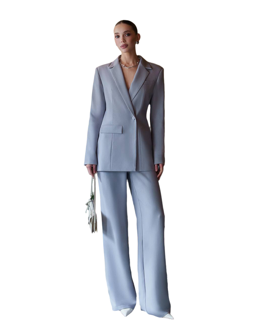 Premium Women Suit Jacket and Pants in Gray Blue