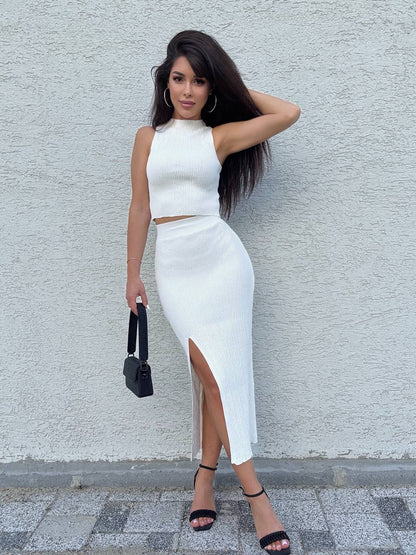 Textured Knitted Womens Suit Two Piece Set