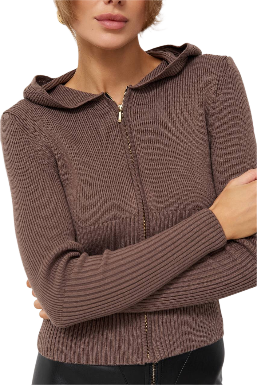 Womens Magda Soft Knitted Hooded Sweater with Zipper Closure