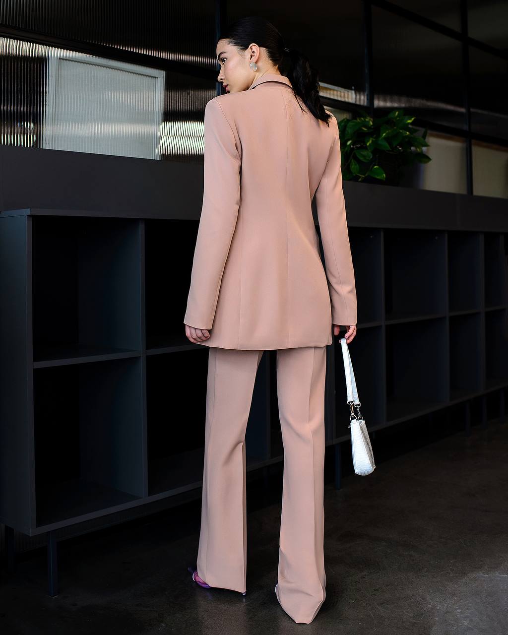 Women's Three-Piece Suit with Vest in Diagonal Suit Crepe Fabric