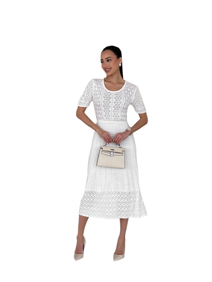 Classic White Midi Dress for Women with Short Sleeves