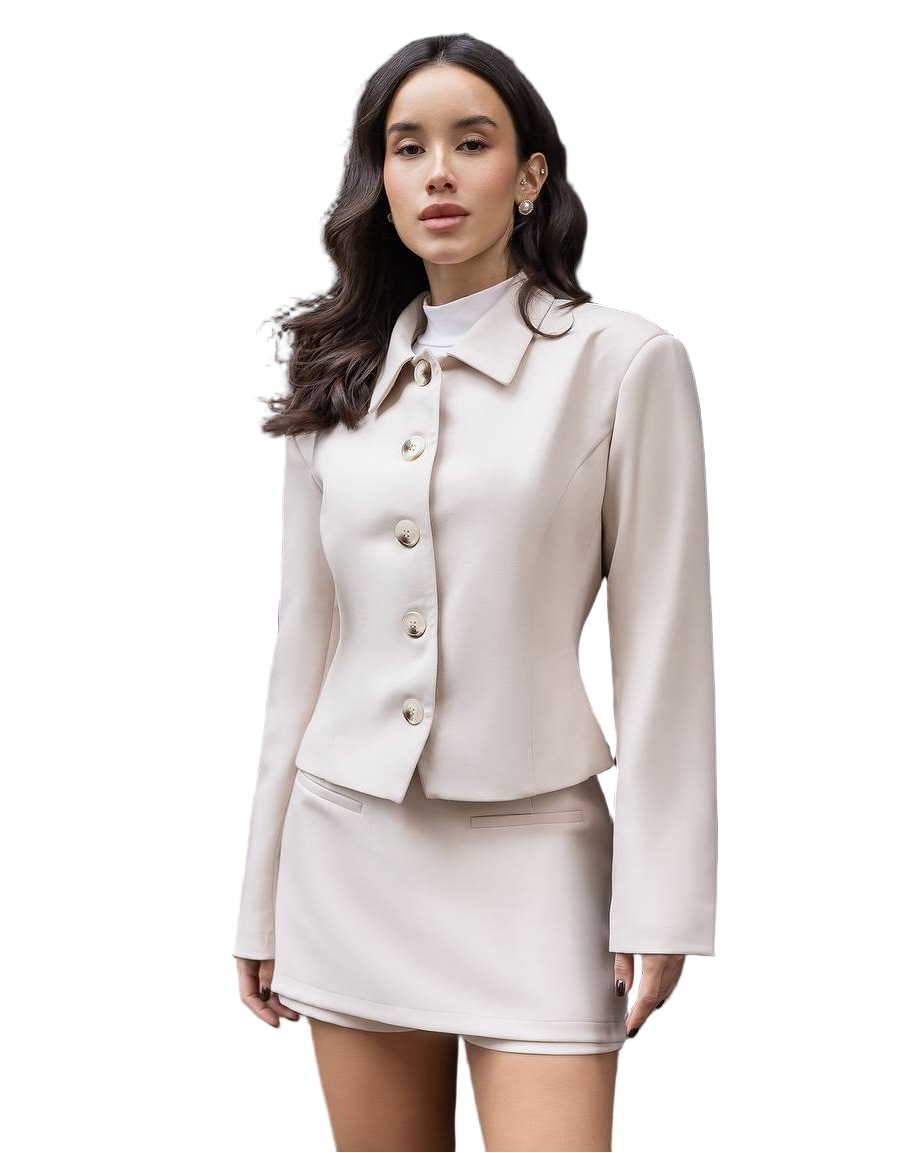 Light Beige Tailored Blazer Suit Set Womens Reno Suiting Jacket with Lining and Skirt Shorts