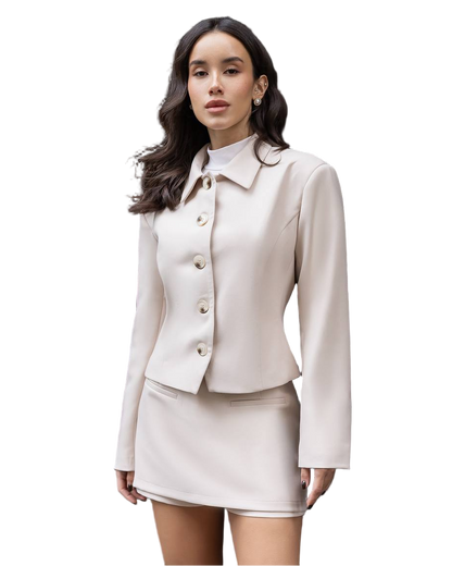 Light Beige Tailored Blazer Suit Set Womens Reno Suiting Jacket with Lining and Skirt Shorts