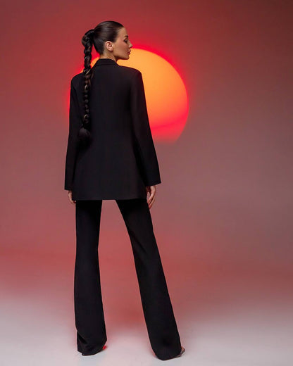 Womens Black Suit with Lined Blazer and Flared Pants