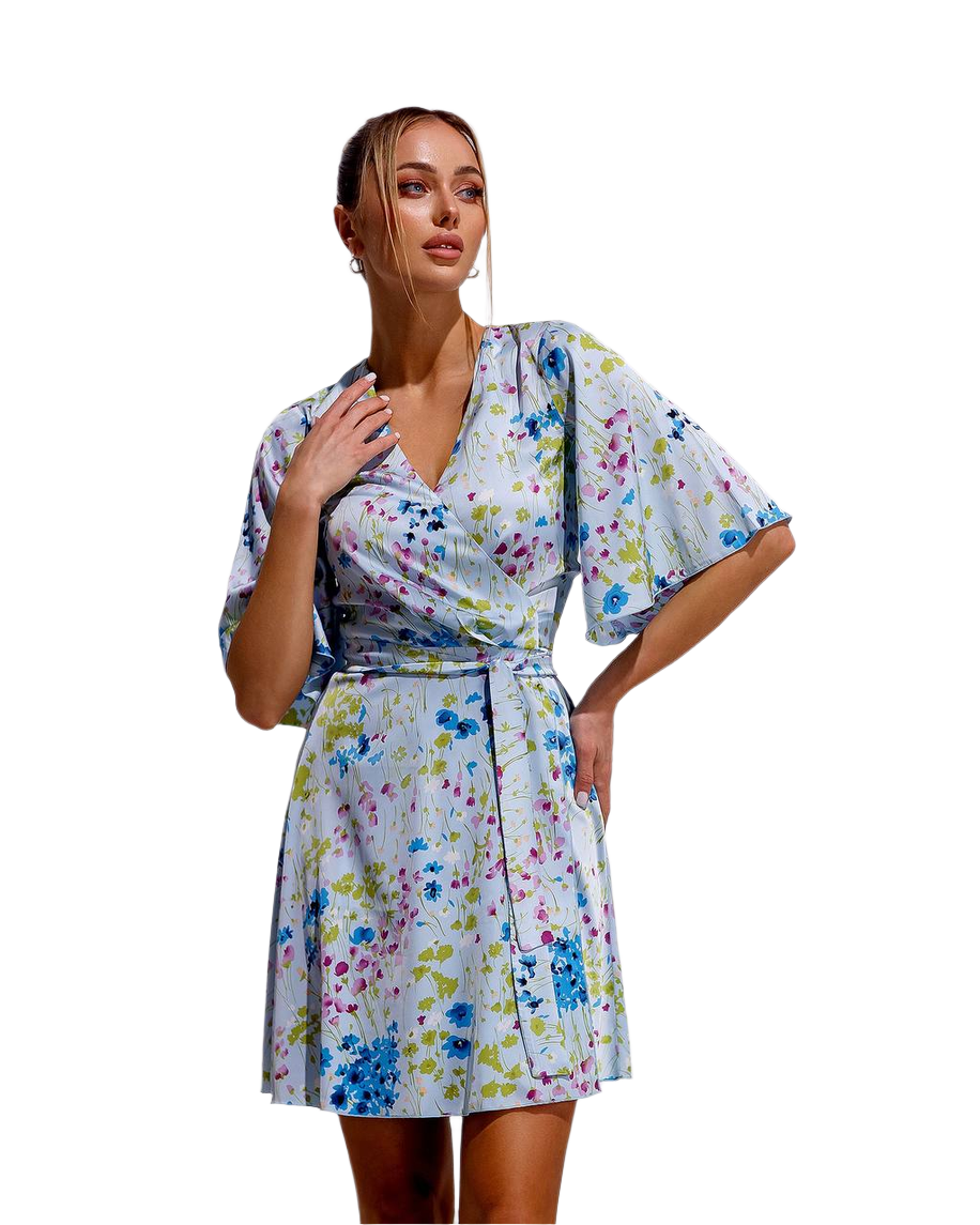 Floral Print Dress for Women Light Blue Peach Black Jr