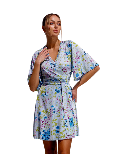 Floral Print Dress for Women Light Blue Peach Black Jr