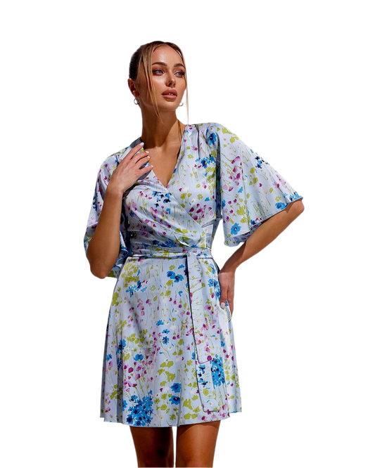 Floral Print Dress for Women Light Blue Peach Black Jr