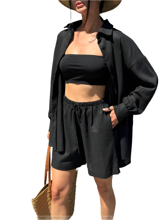 Stylish Oversized Black Linen Suit for Women