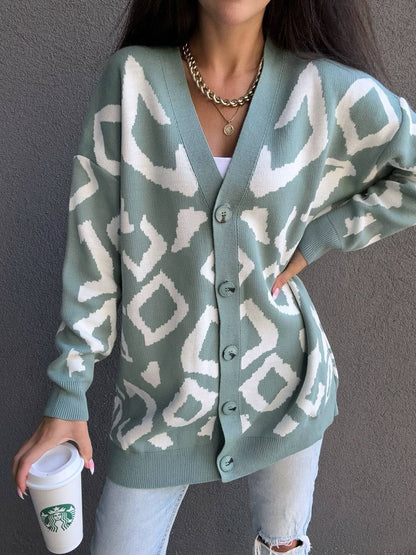 Womens Leo Cardigan Oversized Pattern Knit Sweater