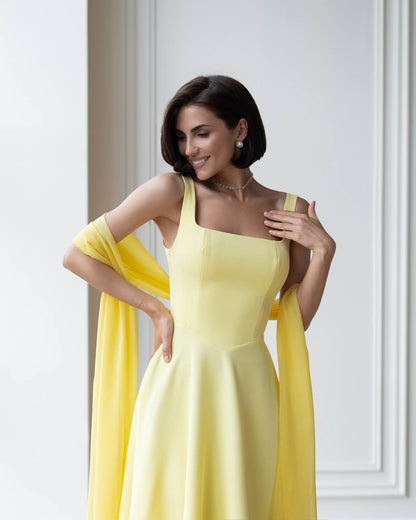 Elegant A-Line Dress in Premium Suit Crepe-Diagonal Fabric